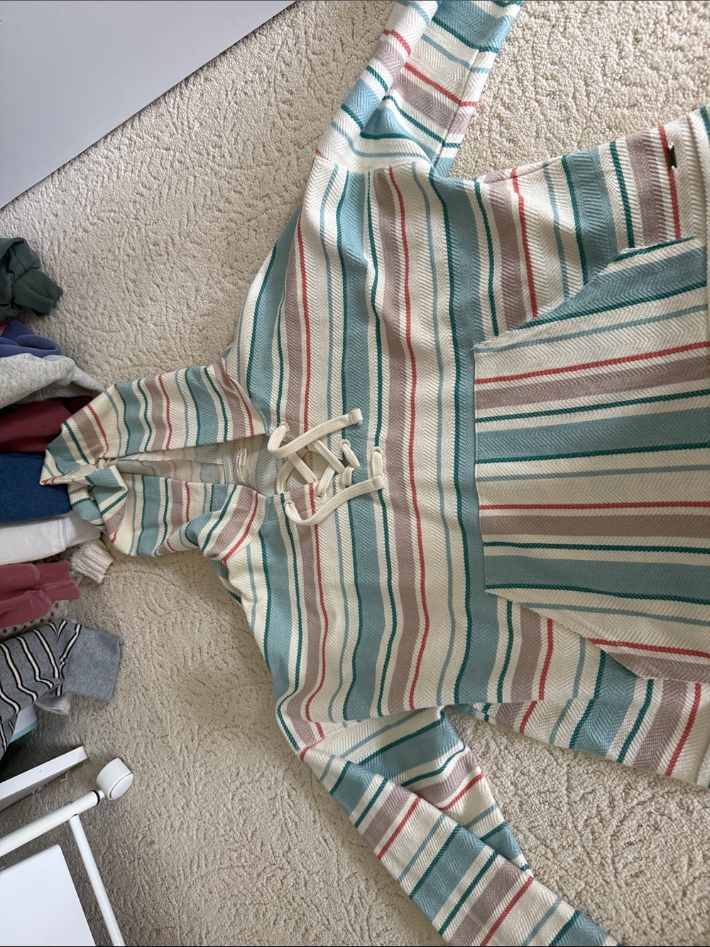Oniell women Striped Hooded One-Piece in Cream, Teal & Red